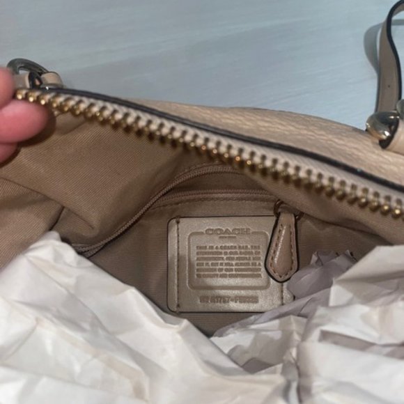 COACH Lenox Handbag In Taupe Pebbled Leather Satchel - Picture 6 of 7